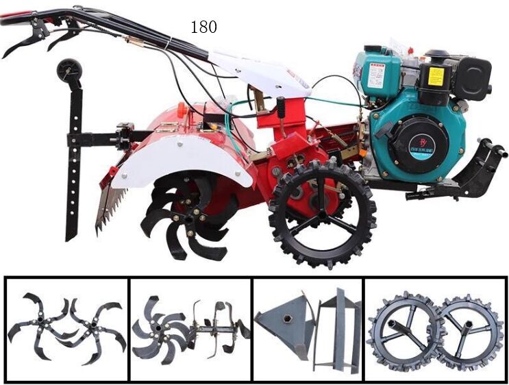 176 water cooling diesel engine tractor+ditching knife + rotary tiller+ weeding wheel + solid tires: